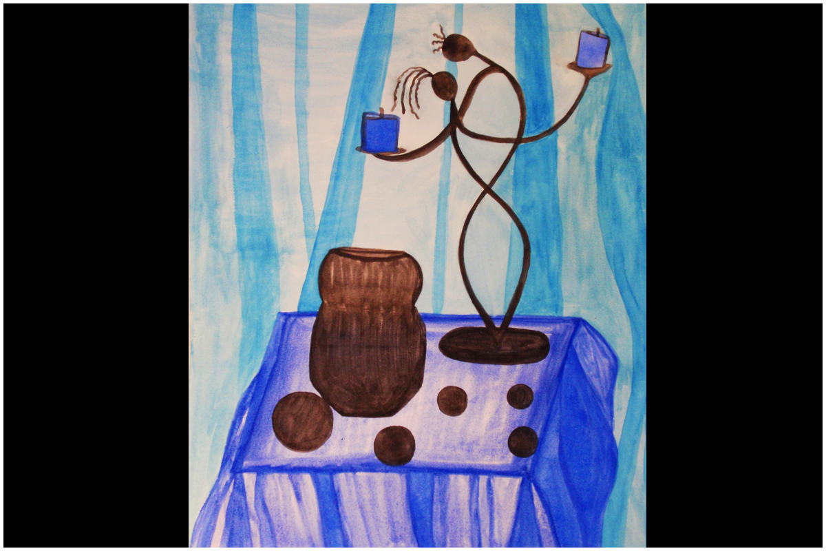 Watercolor Still Life of Candle and Objects