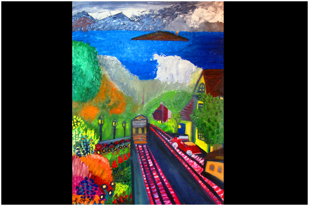 San Francisco Red Trolley Oil Painting