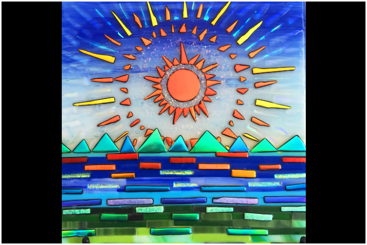 Lake Tahoe Sunset with Dichroic Glass Reflection