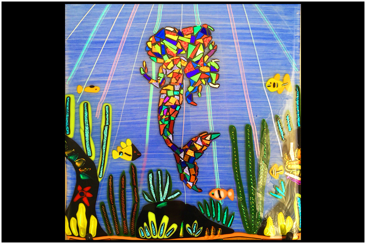 Mosaic Styled Mermaid with Fish and Plants