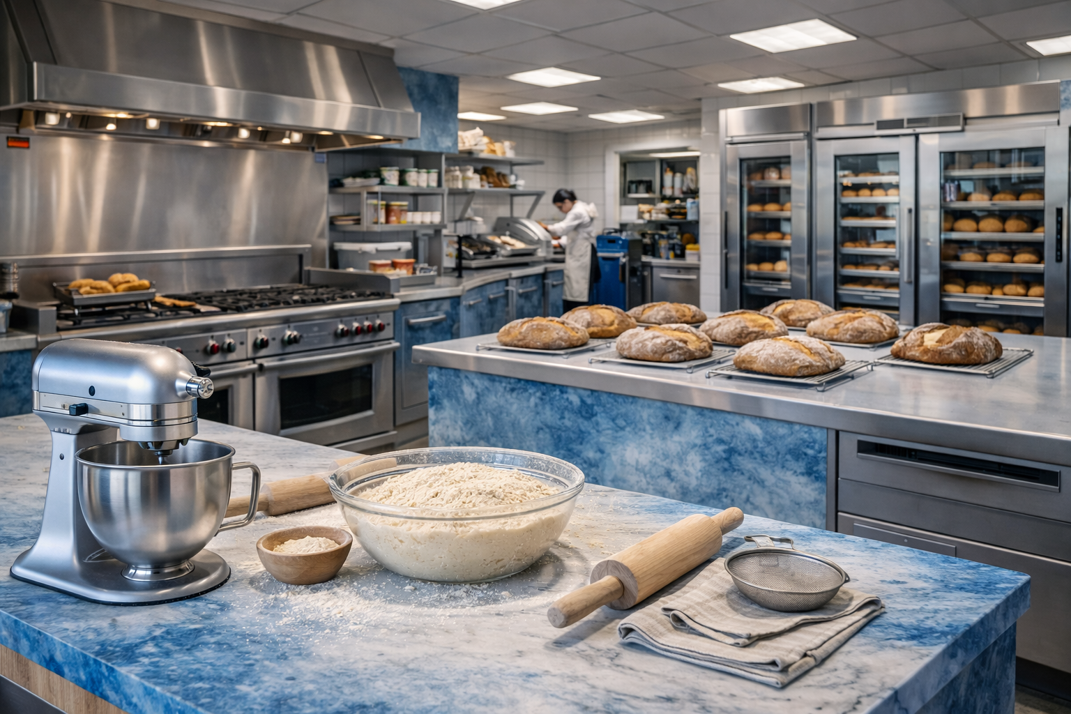 Modern bakery kitchen interior.