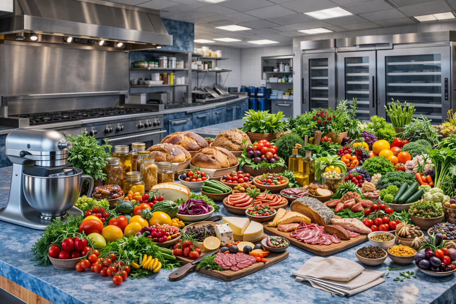 Modern bakery kitchen interior.