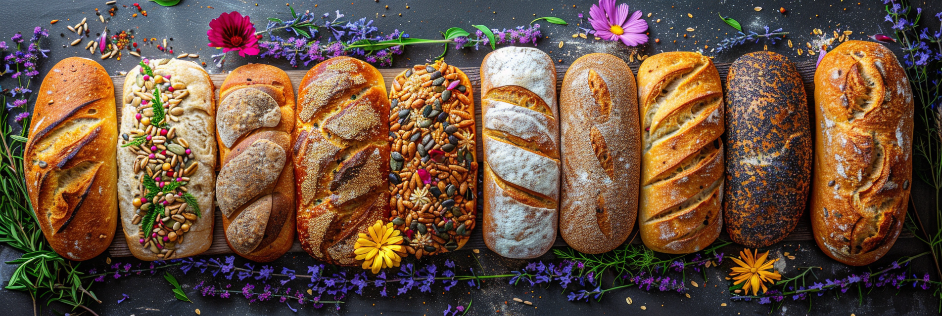Artisan breads on rustic counter with natural light and alpine-inspired styling