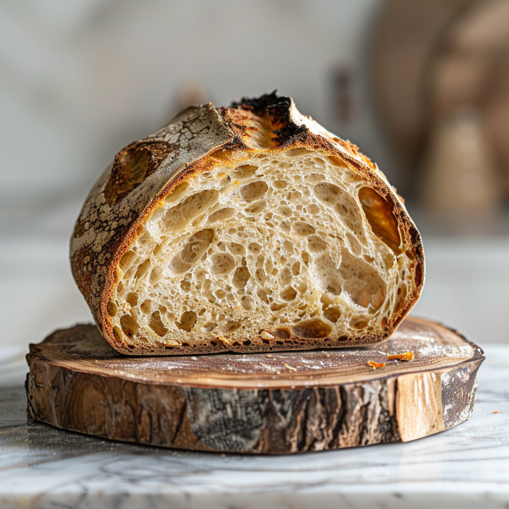 Sourdough showing open cut and texture