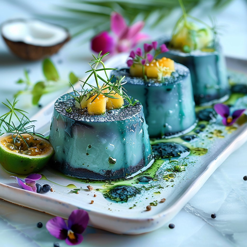 Blue Spirulina Coconut Wave plated dessert
