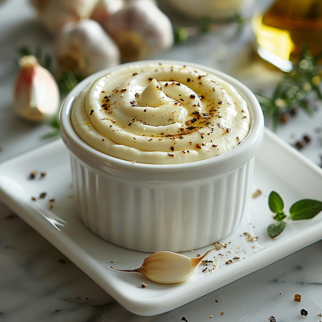 Truffle aioli in a small dish.
