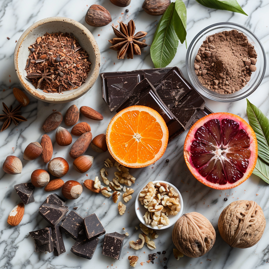 Winter citrus, chocolate, nuts, hearty breads, and rich seasonal bakery items