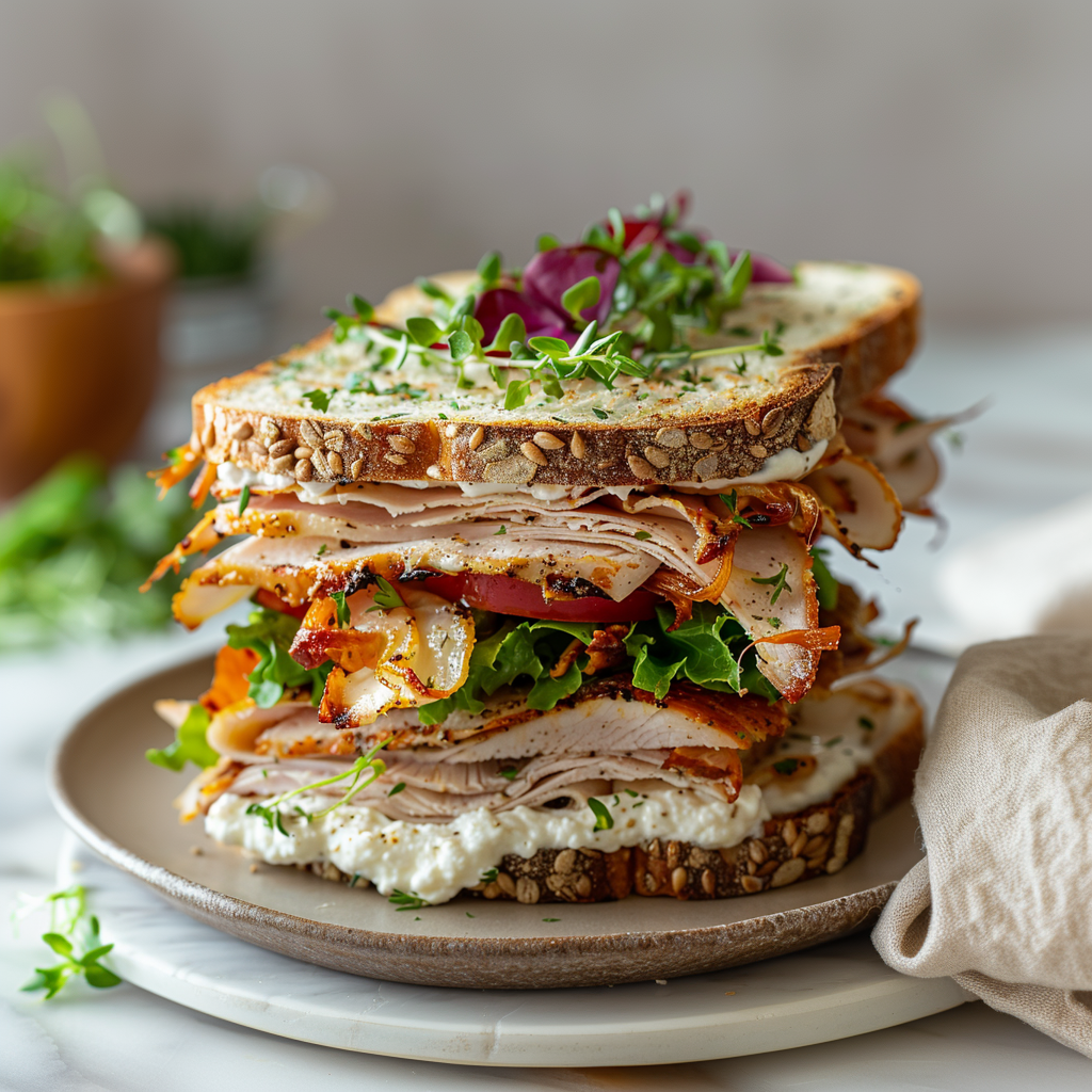 Summit Turkey sandwich with roasted turkey, honey mustard, and whipped ricotta