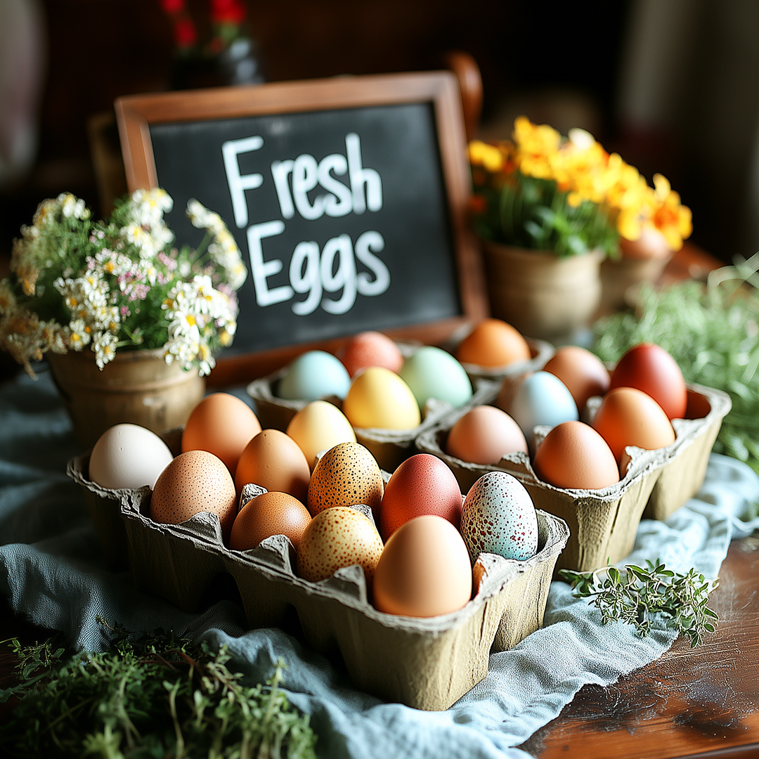 Farm Fresh Eggs in Various Colors from Heritage Hens