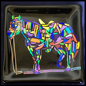 Mosaic Istern Horse, Dichroic Glass Art Plate for Sale, 6 inch x 6 inch