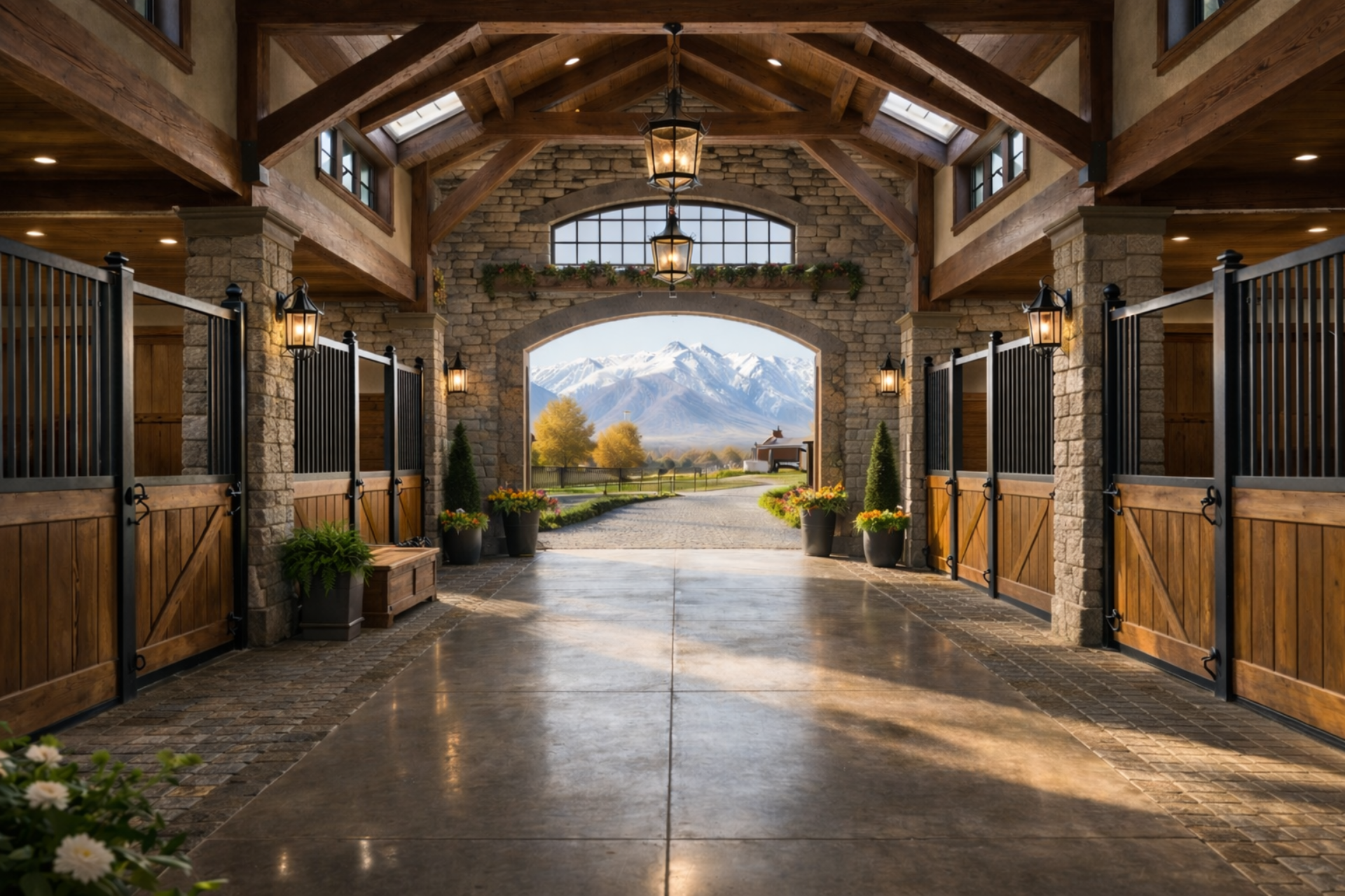 Barn aisle and horse care facilities at Sierra Equestrian Center