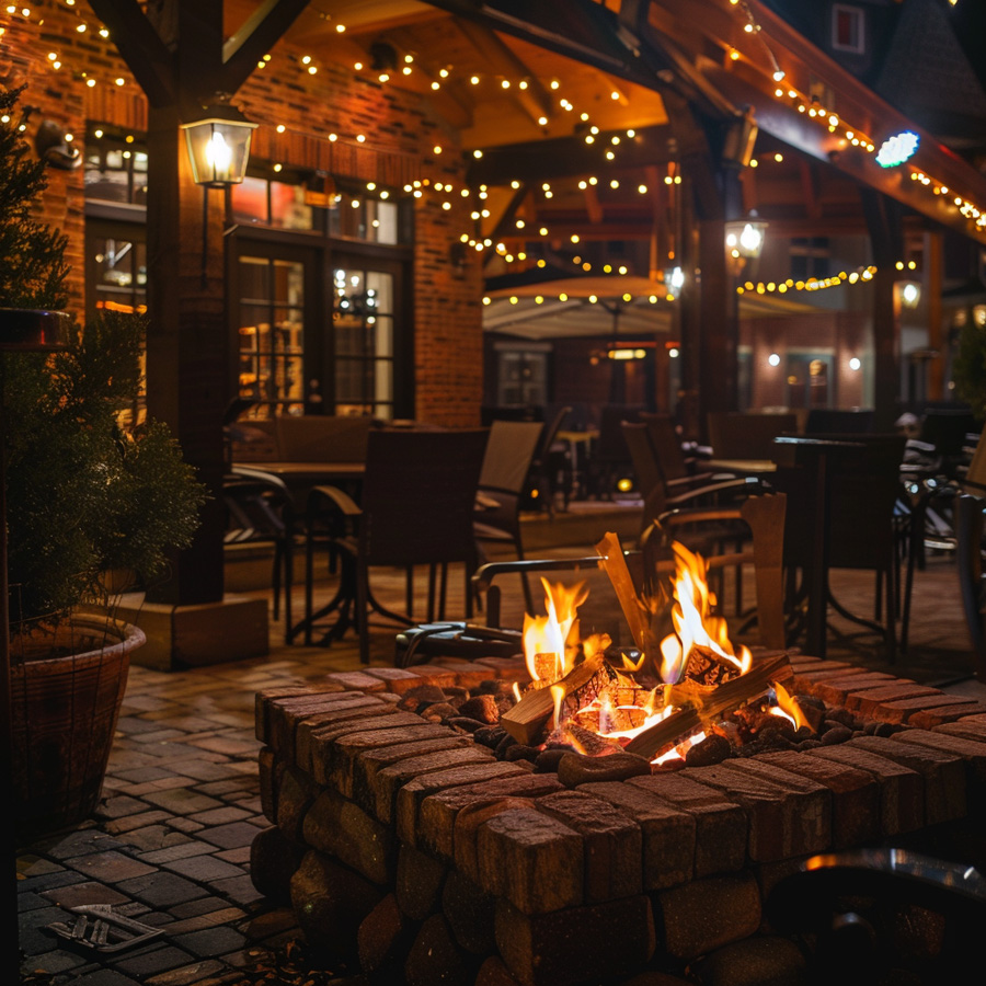 Evening fire feature and lounge seating