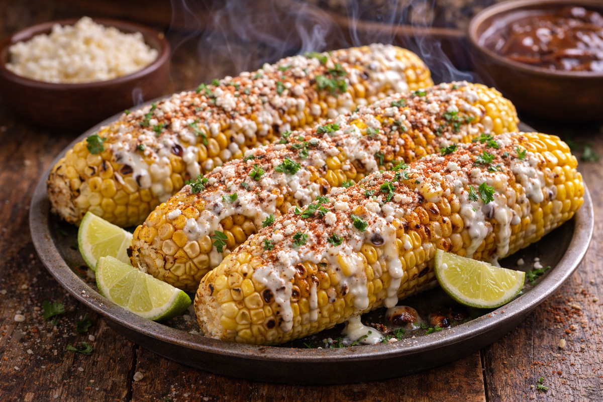 Charred corn elote with crema and cotija