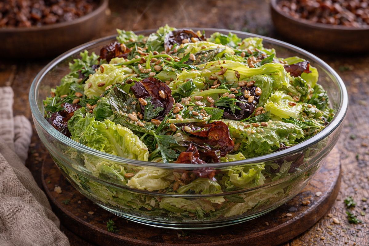 Fresh little gem salad with herbs and seeds