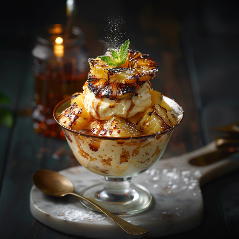Charred pineapple sundae dessert